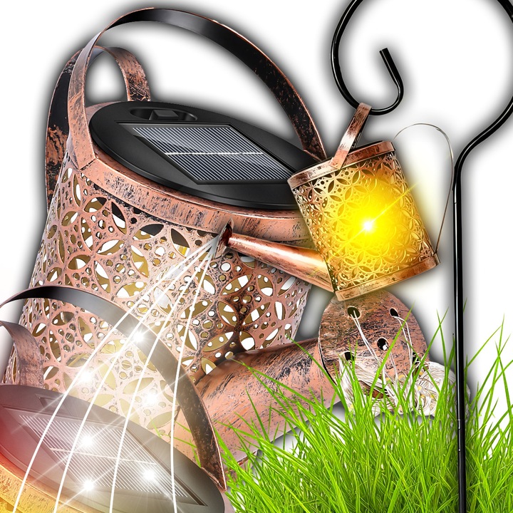 Lampa Solara de Exterior Decorativa RETOO GardenPro in Forma de Stropitoare, LED-urile Simuleaza Curgerea Apei, cu Senzor de Lumina, Rezistenta la Apa, Inaltime 80.5cm, Negru-Cupru