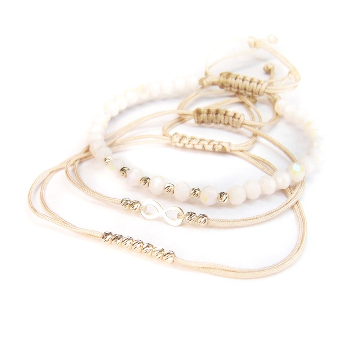 Set de 3 bratari reglabile cu pandantiv infinit si bile din aur 14k