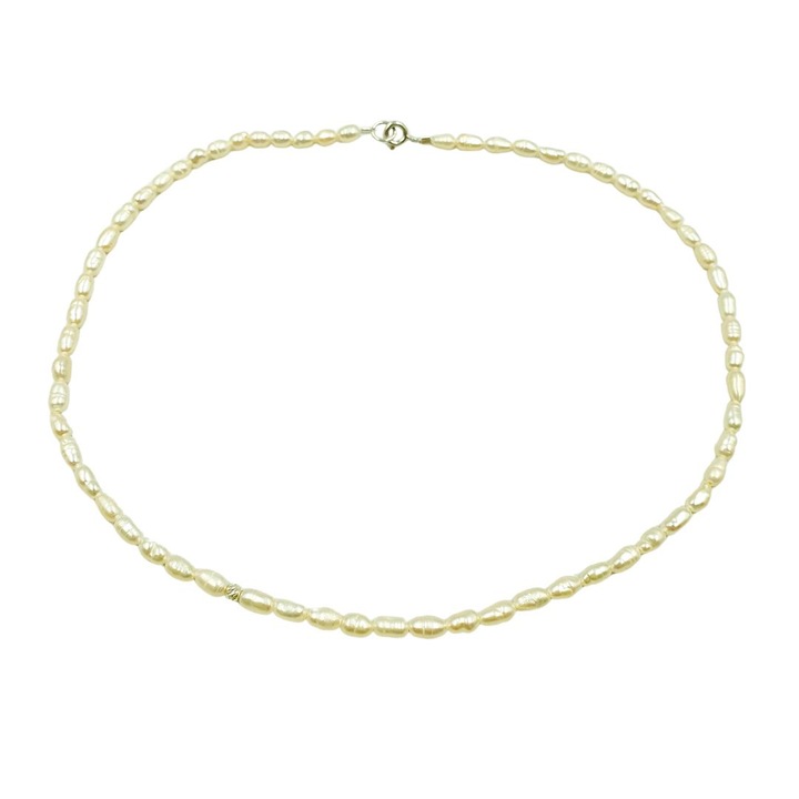 Colier Silver Pearls din perle de cultura bob albe si argint 925, 39 cm