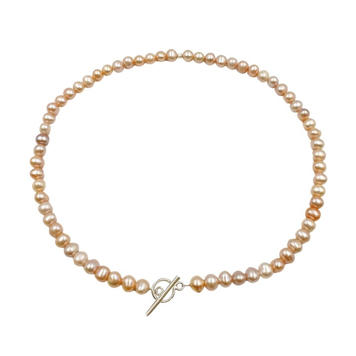 Colier Simple Pearls roze din perle de cultura si argint 925, 39 cm