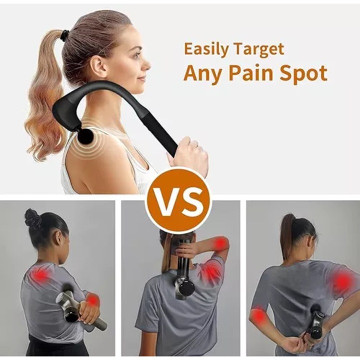 Pistol de masaj cu maner extins, 4 capete de masaj, 9 viteze, Aparat Pentru Masaj Premium, Tip Pistol Masaj Deep Tissue Pentru Umeri, gri