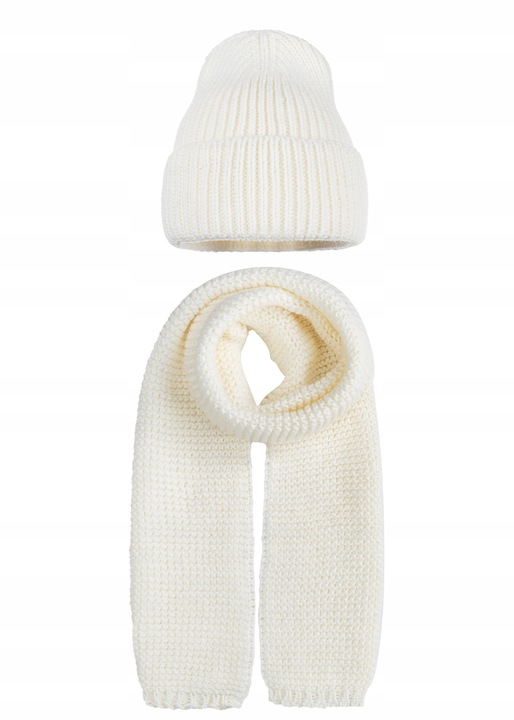 Дамски комплект шапка и шал, Майка, екрю, 75% акрил, 15% найлон, 10% вълна