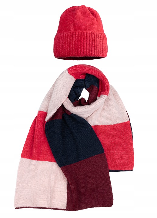 Set caciula si sal dama, Majka, bordou, roz, 60x200cm