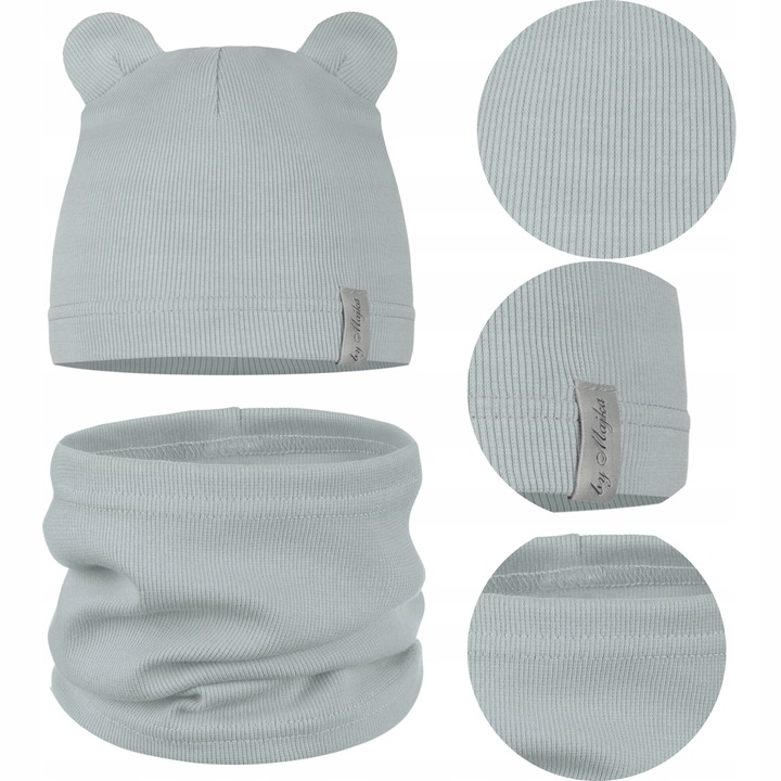 Детска шапка шапка+комплект комин, Майка, 42-46, маслина, 95% памук