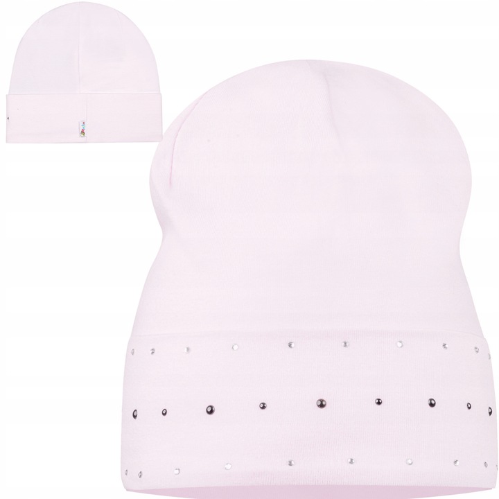 Детска шапка Майка розова 46/48 от памук с цветна дантела