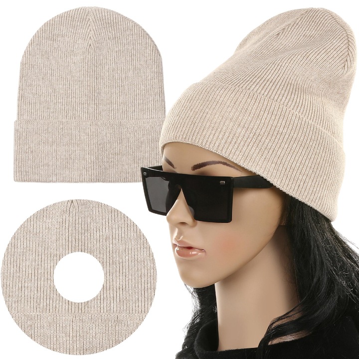 Caciula beanie dama Majka, calda, bej, universala, 20x25cm