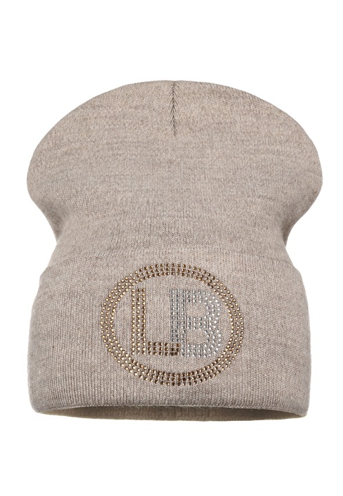 Дамска шапка Майка, бежова, изчистена, с декоративно лого