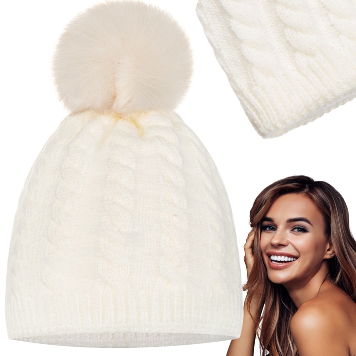 Caciula dama beanie, Majka, calda, moale, bej, 21x23cm