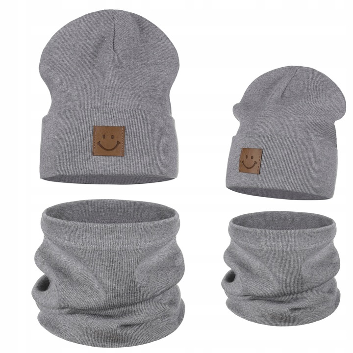 Детска шапка и яка Майка комплект тъмносив 40-46 95% памук