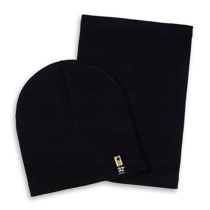 Set caciula si fular copii, Majka, Bumbac, negru, 52-56 cm