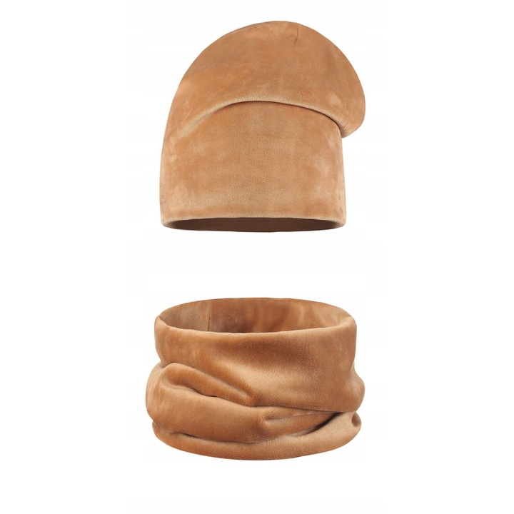 Set caciula beanie si tuba, Majka, camila deschisa, dimensiuni universale