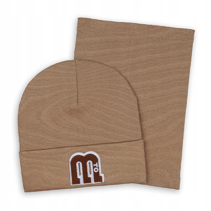 Set copii, Majka, caciula + fular, 52-56, culoare: brown, material: bumbac 95%