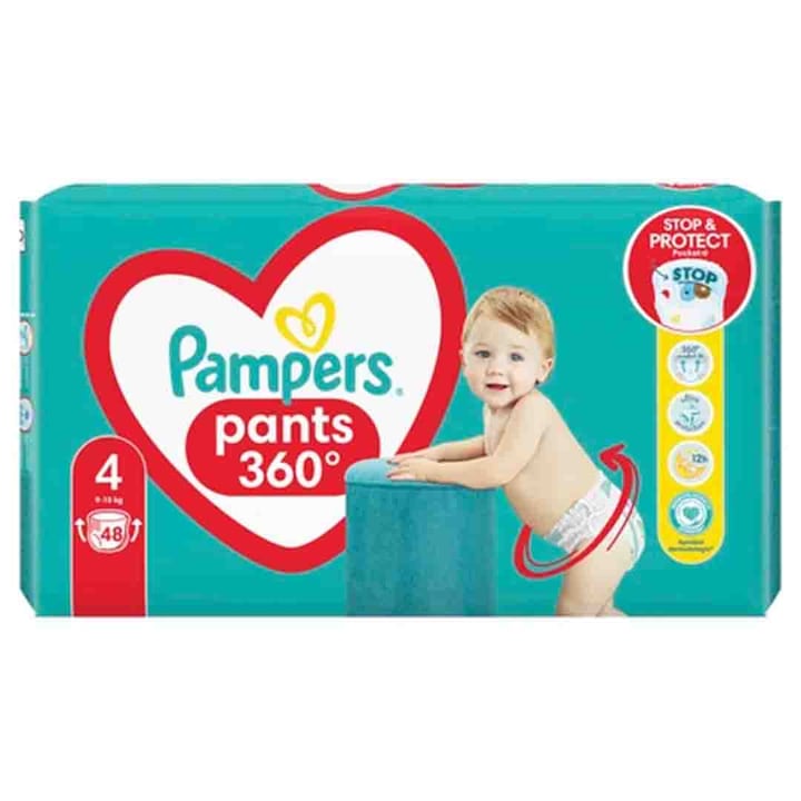 Гащички Maxi Pack Pants Stop & Protect, 9-15 кг, бр. 4, 48 броя, Pampers