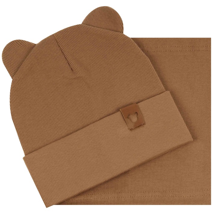 Детска шапка и шал Майка комплект с уши кафяв цвят 40-44