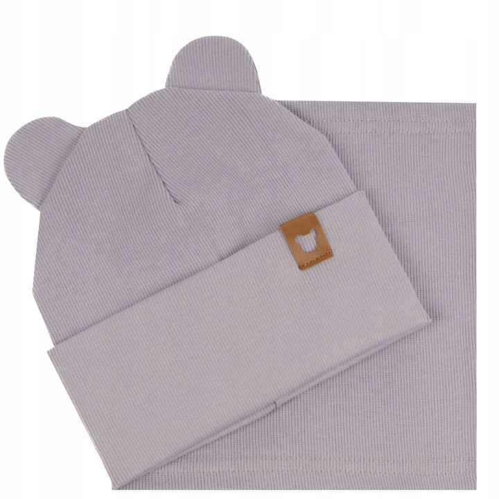 Caciula si fular pentru copii, Majka, 40-44, gri, cu urechi de urs