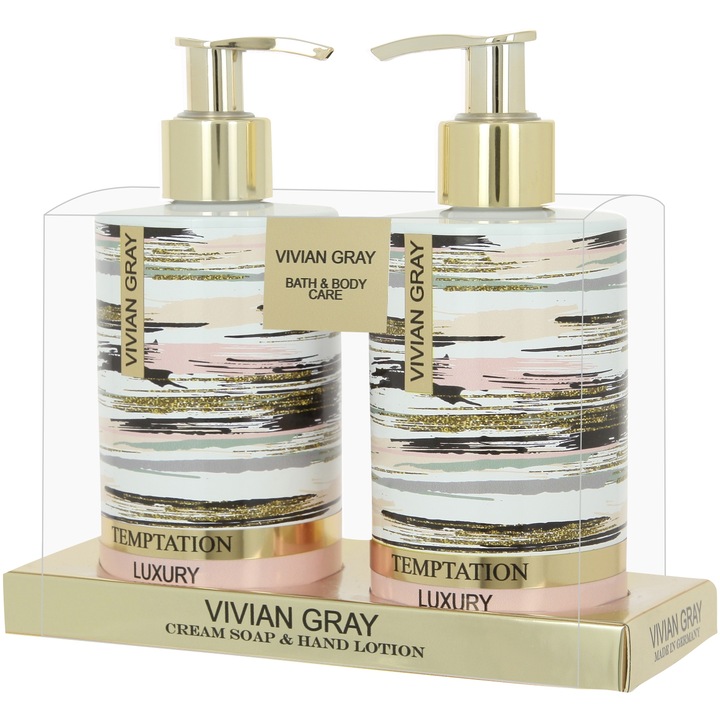 Комплект течен сапун Vivian Grey Temptation, почистващ, 250 ml + лосион за ръце, 250 ml