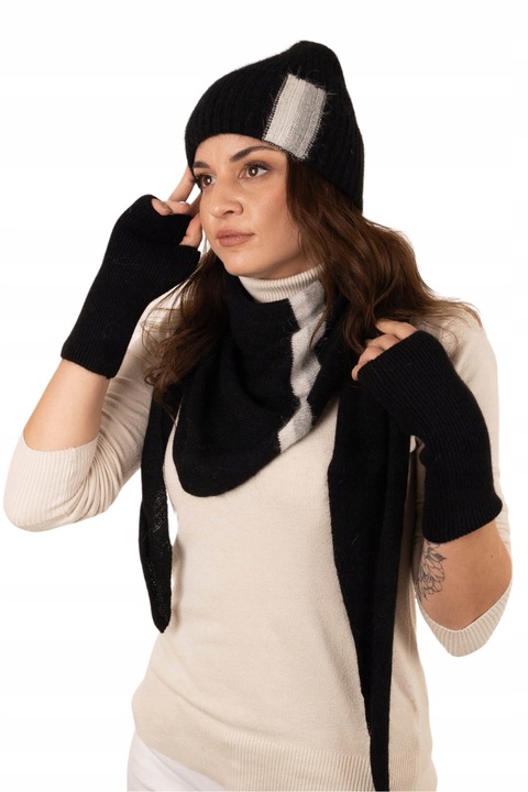 Set caciula, fular si manusi pentru dama, Majka, negru, 30% angora, 70% nylon