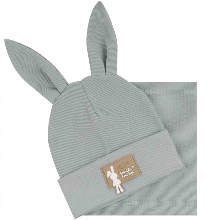 Детски комплект, Майка, шапка с уши + тръба, 44-48, маслина, мек материал