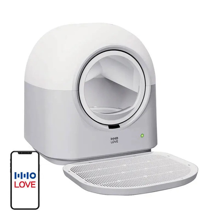 Litiera smart HHOLove PRO, Curatare automata, Capacitate 60L, Senzor siguranta, Monitorizare sanatate pisica, Control aplicatie, WiFi, Gri