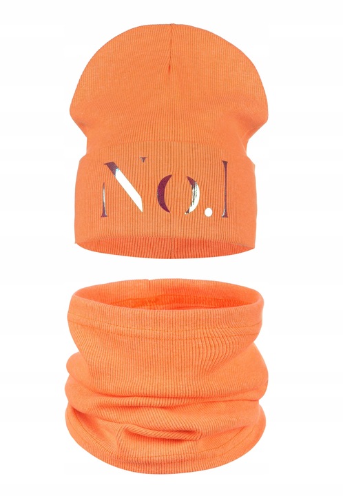 Caciula si fular pentru copii, Majka, portocalie, 48/52, 95% bumbac, 5% elastan