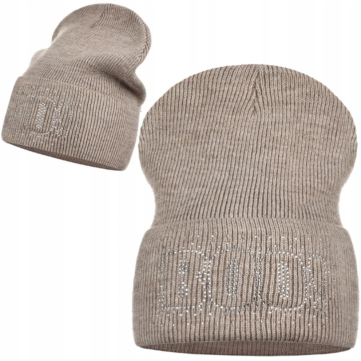 Дамска шапка Майка, на райе, бежов цвят, универсален размер