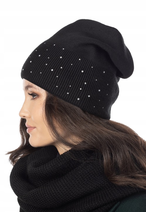Caciula dama beanie, Majka, acril, negru/argintiu