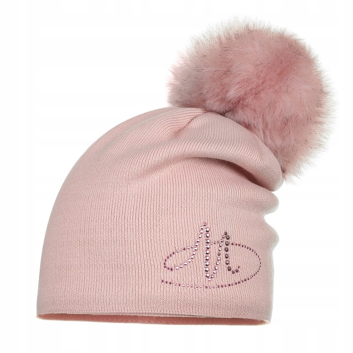 Дамска шапка Майка розова универсална с помпон и поларена подплата