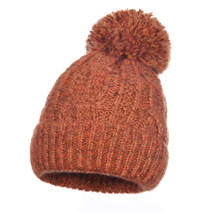 Caciula dama, Majka, iarna, rudy, universala, cu pompon, 75% acril, 12% poliamida, 8% angora, 5% lana