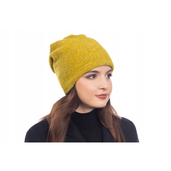 Майка дамска шапка, бини, жълта, мека материя, полар, универсален размер
