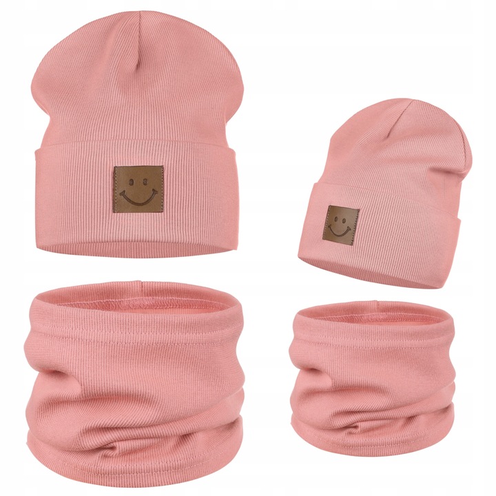 Детска шапка и шал Майка комплект 95% памук праскова 48-52см