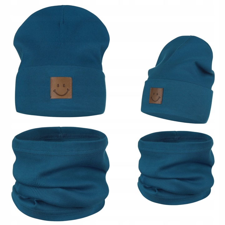 Детска шапка Майка комплект 95% памук тъмносиня 40-46