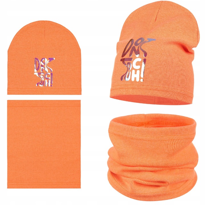 Детска шапка и шал, Майка, комплект, оранжево, 48/52, 95% памук