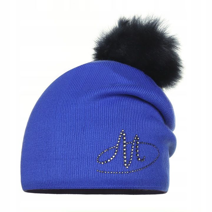 Дамска шапка, Майка, шамбре, универсална, с помпон от синтетичен косъм, 100% акрил, 100% полиестер