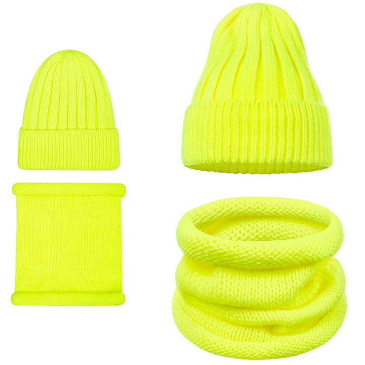 Caciula si fular set dama, Majka, 10% lana, verde neon, dimensiuni 2x26cm x 30cm, 2x18cm x 23cm