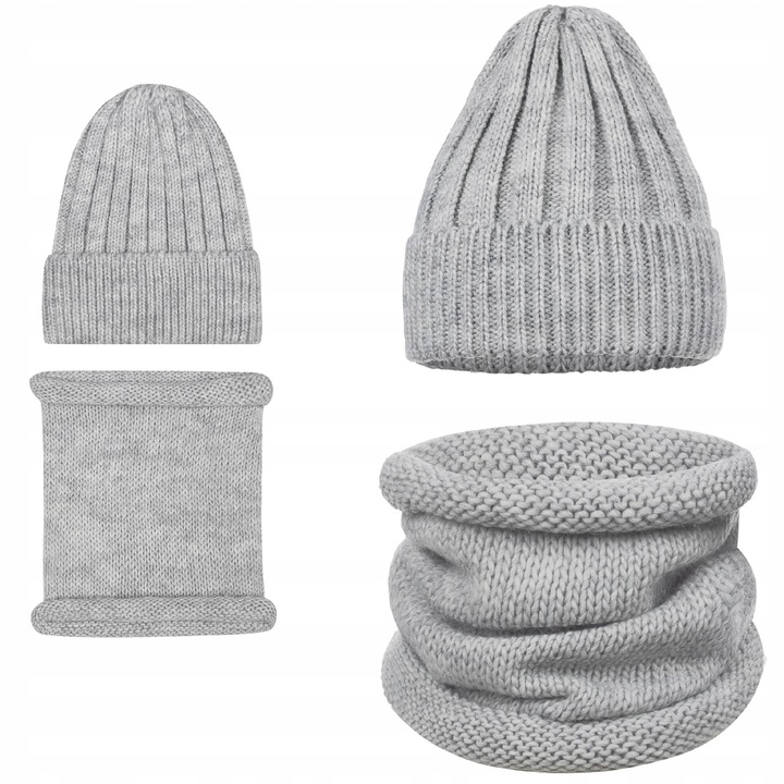 Caciula si fular dama, Majka, 10% lana, gri, universal