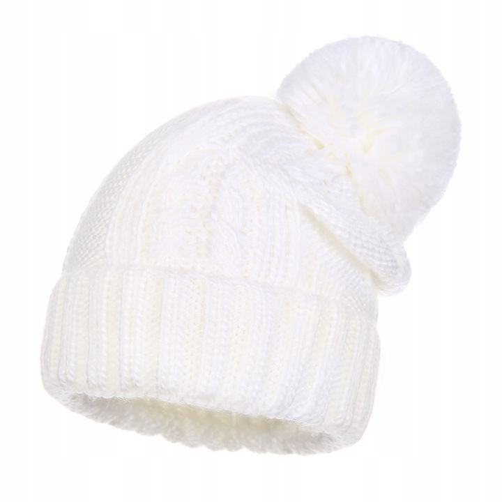 Női sapka, Majka, téli, ekrü, univerzális, 100% akril, pomponnal