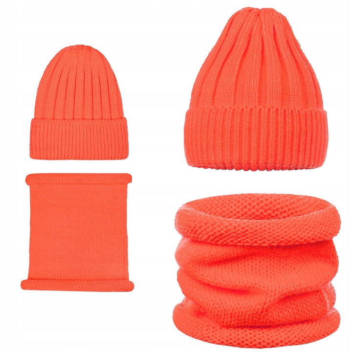 Caciula dama, Majka, portocalie, 10% lana, dimensiuni 2x26cm x 30cm, 2x18cm x 23cm