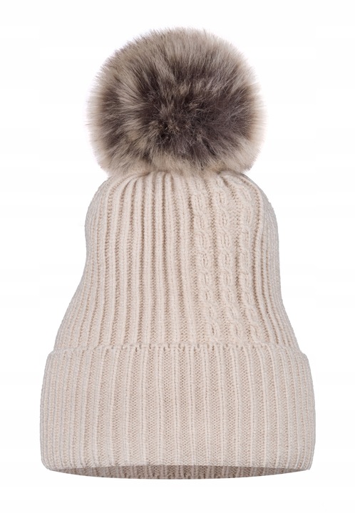 Caciula dama cu pompon, Majka, bej, universala, 24x25cm