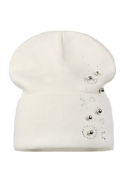 Caciula dama Majka beanie, bej, universala, 100% acril, decorata cu dzeti si perle