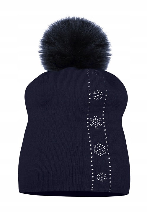 Дамска шапка Майка с помпон синя универсална 100% акрил 100% полиестер