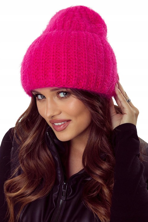 Caciula dama, Majka, din lana, 60% Angora, roz, 25x23cm