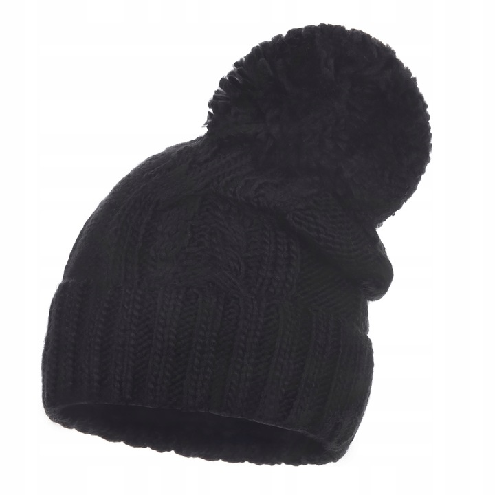 Majka női téli sapka, fekete, univerzális, pomponnal