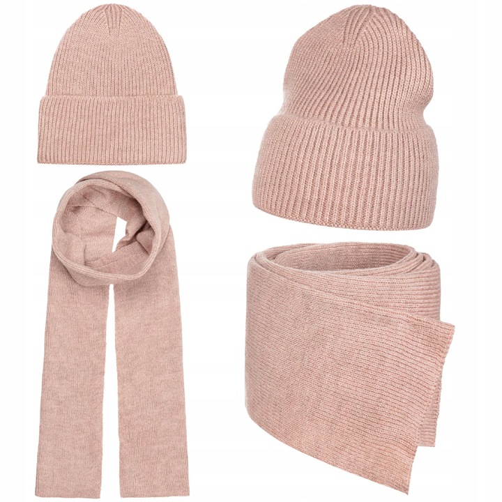 Set caciula si fular dama, Majka, roz pudrat, dimensiuni fular 180x21cm, dimensiuni caciula 22x24cm