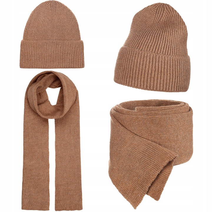 Set caciula si fular pentru femei, Majka, maro, dimensiuni fular 180x21cm, dimensiuni caciula 22x24cm