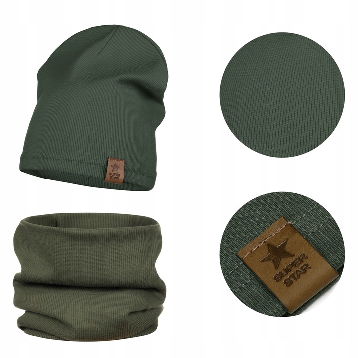 Caciula si fular set, Majka, verde, 54-58, material elastic, doua straturi