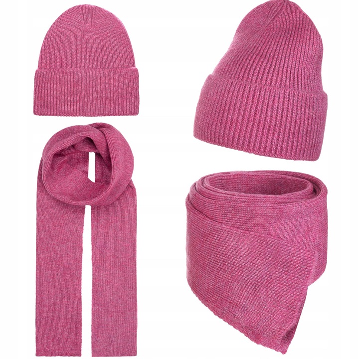 Set caciula si fular dama, Majka, amarant, 180x21cm, dimensiune universala