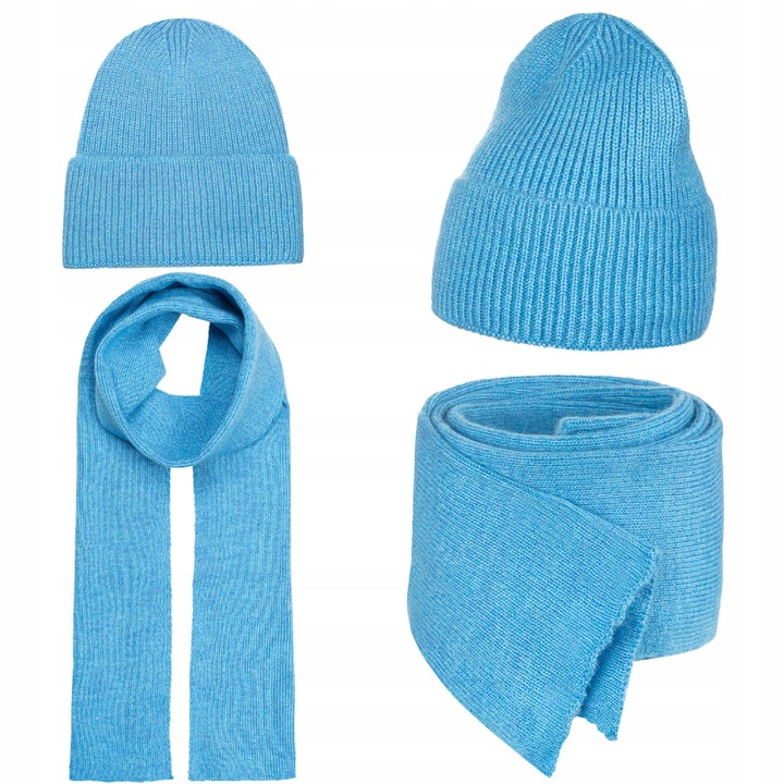 Set caciula si fular dama, Majka, albastru, dimensiuni fular 180x21cm, dimensiuni caciula 22x24cm