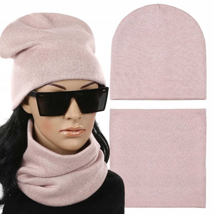 Set caciula beanie si komin, Majka, roz, dimensiuni universale