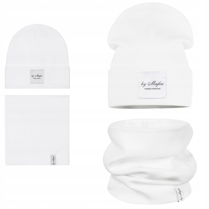 Set caciula si komin, Majka, alb, material dublu, dimensiuni universale