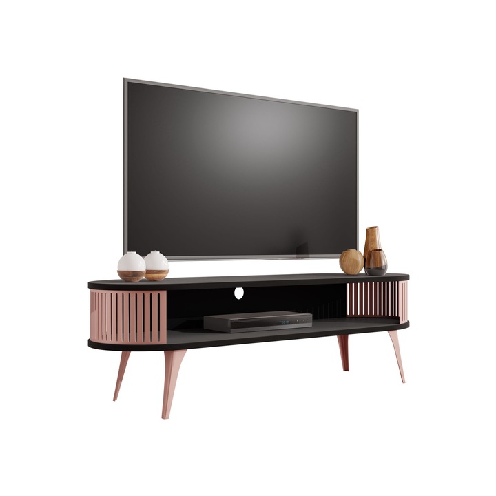 Comoda TV oval Mozimo, MIRJAN24, Cupru / Negru Molet, 40x140x44 cm